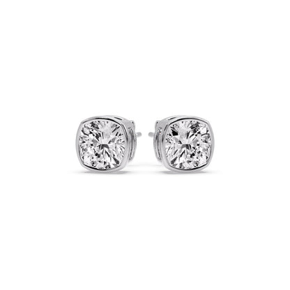 Cushion Diamond Bezel Set Solitaire Certified Stud Earrings