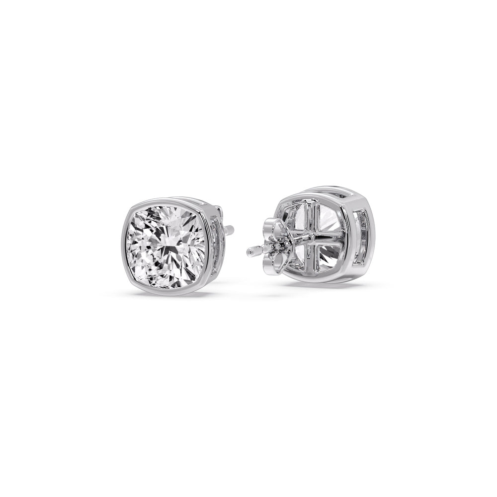 Cushion Diamond Bezel Set Solitaire Certified Stud Earrings