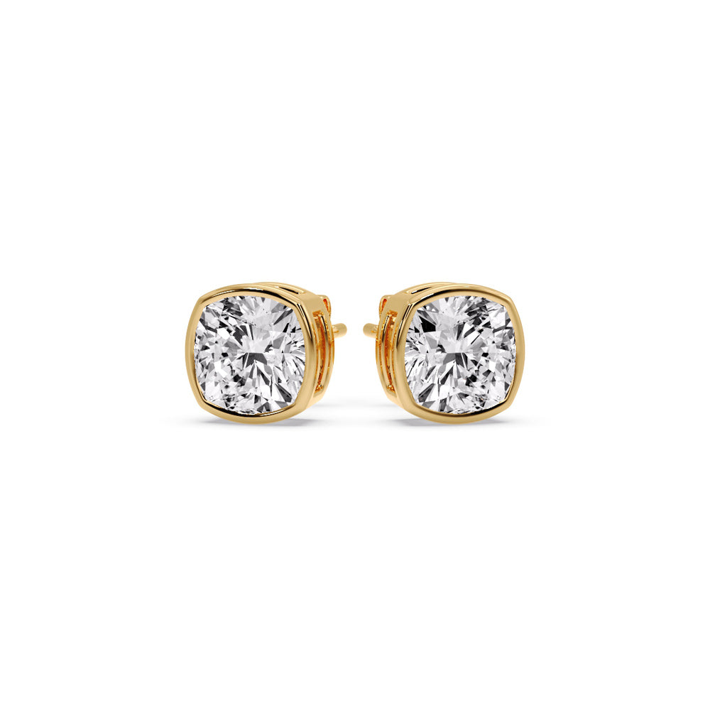 Cushion Diamond Bezel Set Solitaire Certified Stud Earrings