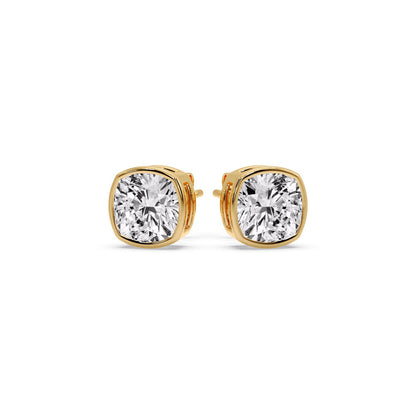 Cushion Diamond Bezel Set Solitaire Certified Stud Earrings