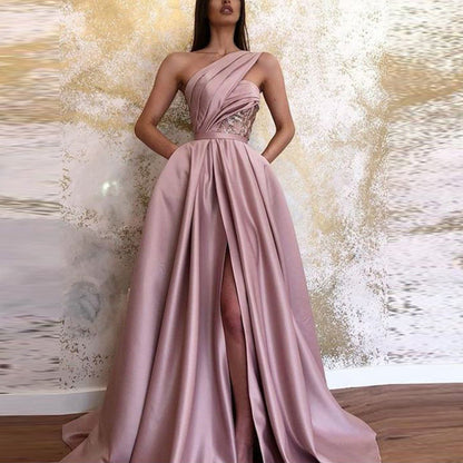 Sexy Slit Sloping Shoulder Dress Long Wedding Dresses