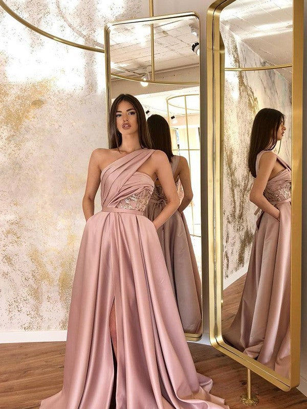 Sexy Slit Sloping Shoulder Dress Long Wedding Dresses