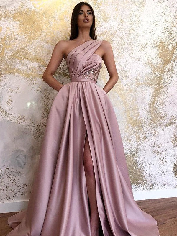 Sexy Slit Sloping Shoulder Dress Long Wedding Dresses