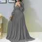 Women's Deep V Cross Gathers Front Chest Lower Solid Color Dresses