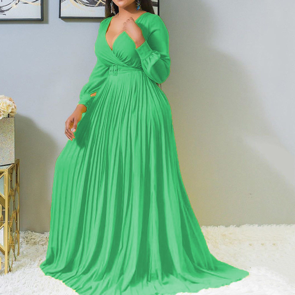 Women's V Cross Gathers Front Chest Lower Dresses