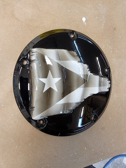 3D tattered Puerto Rican flag derby cover