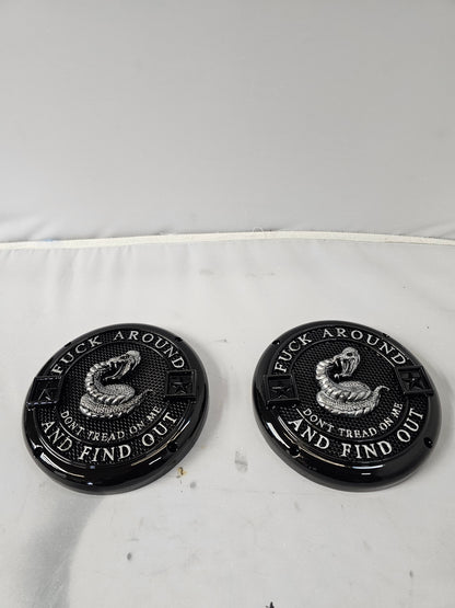 4 hole round 3D Don't Tread on Me speaker grill covers set
