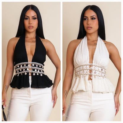 Seashore Shell Cropped Halter Top