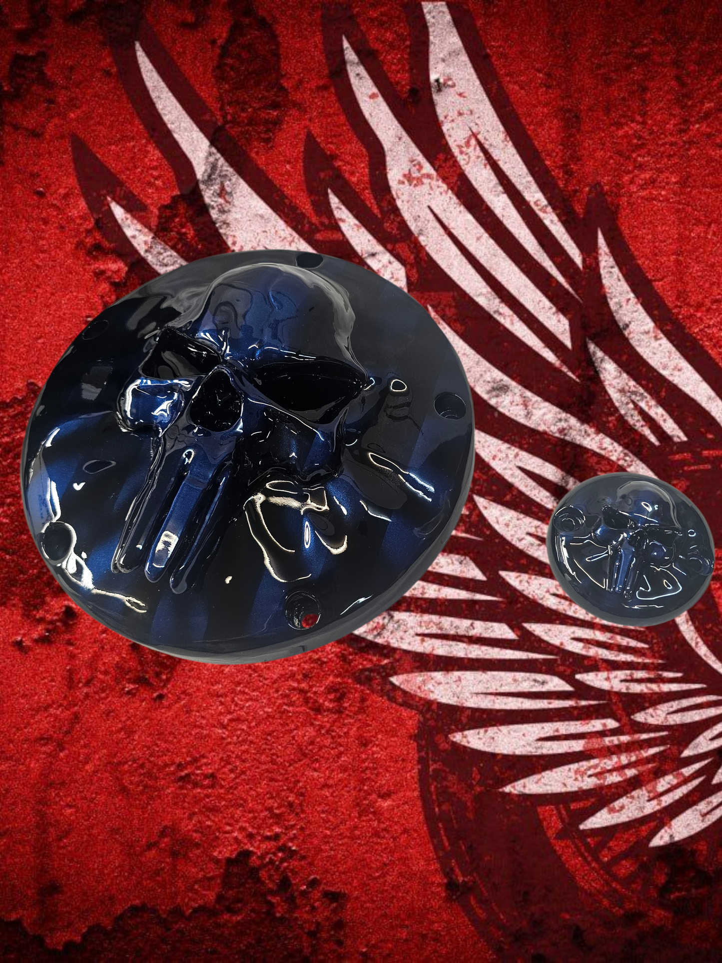 Punisher skull stretching through flag Harley derby cover