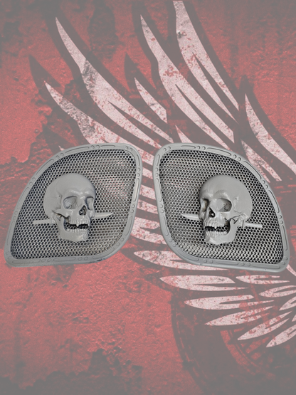 98 to 2024+ Road Glide 3D skull and dagger speakers grill covers set