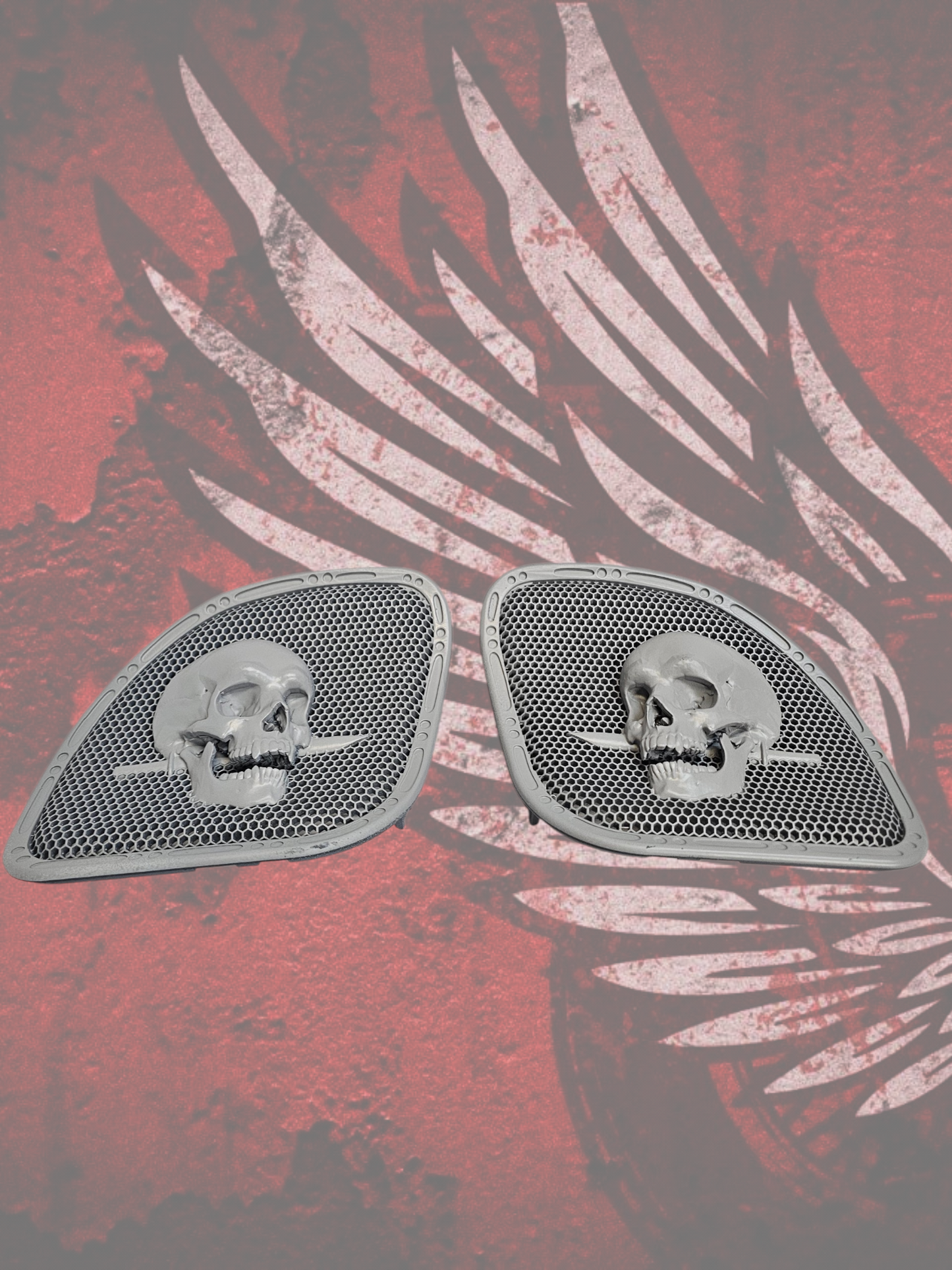 98 to 2024+ Road Glide 3D skull and dagger speakers grill covers set