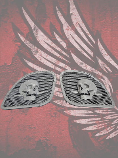 98 to 2024+ Road Glide 3D skull and dagger speakers grill covers set