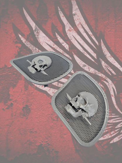 98 to 2024+ Road Glide 3D skull and dagger speakers grill covers set