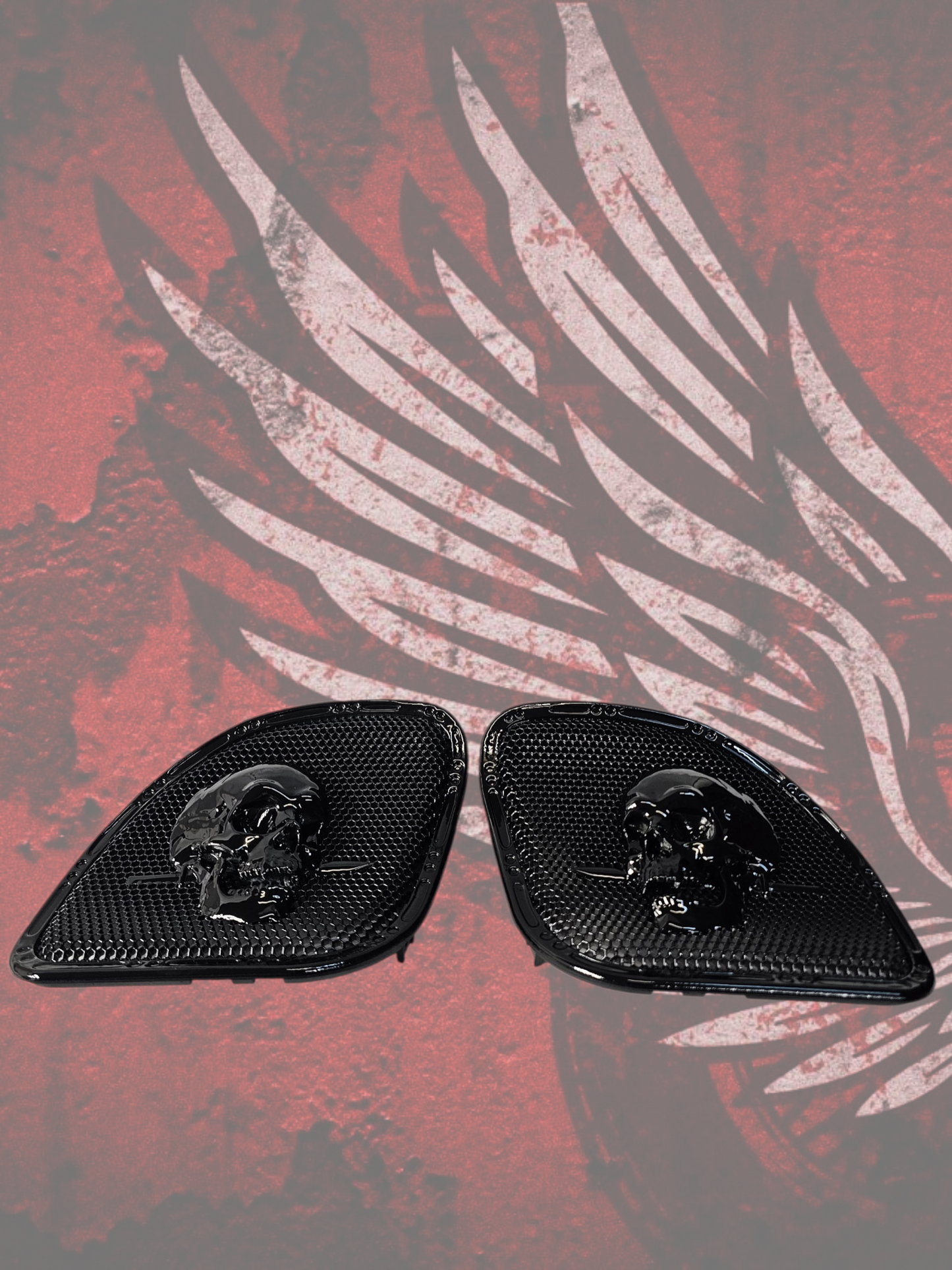 98 to 2024+ Road Glide 3D skull and dagger speakers grill covers set