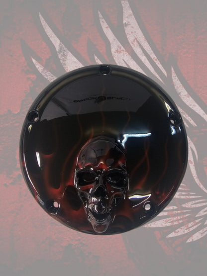 Harley Derby Cover Flames and skulls