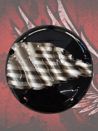 Betsy themed Tattered American Flag Harley derby cover