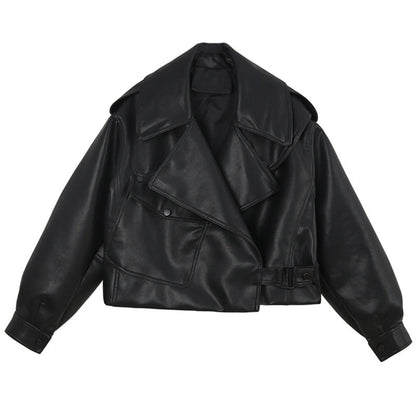 Women's Spring Leather Imitation Sheepskin Loose Motorcycle Coats