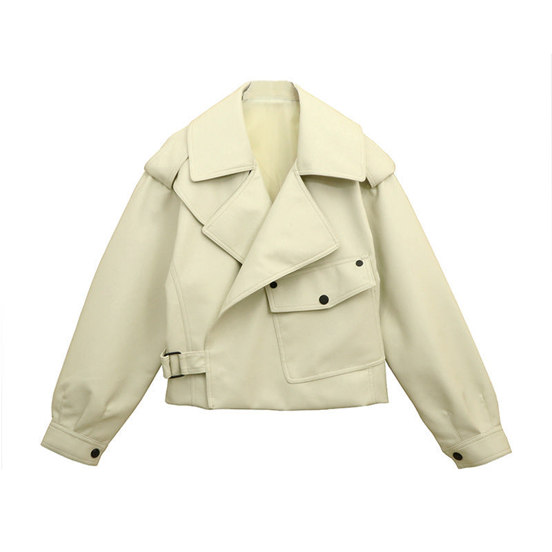 Women's Spring Leather Imitation Sheepskin Loose Motorcycle Coats