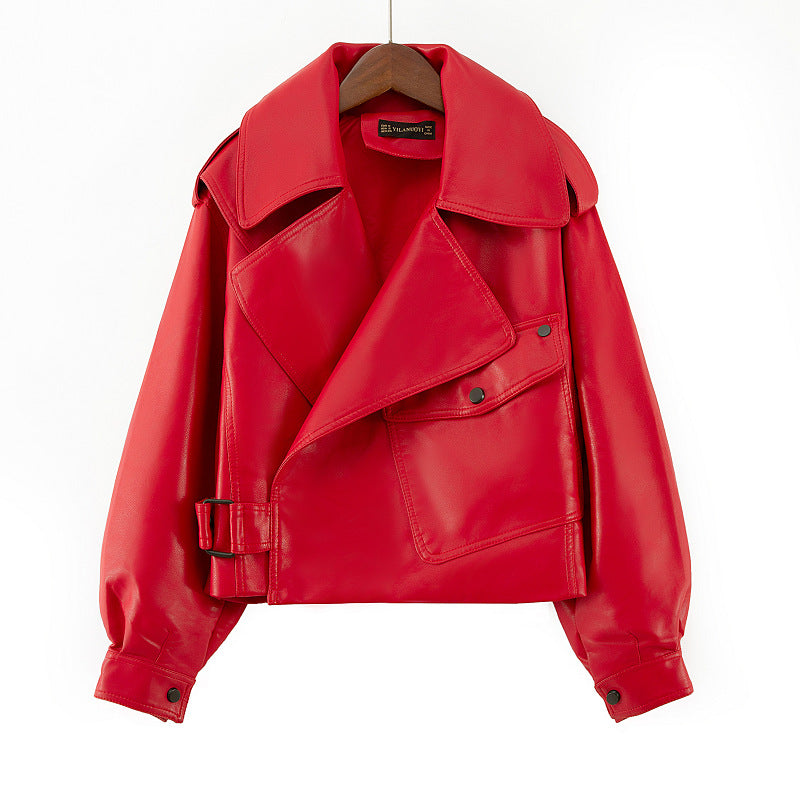 Women's Spring Leather Imitation Sheepskin Loose Motorcycle Coats
