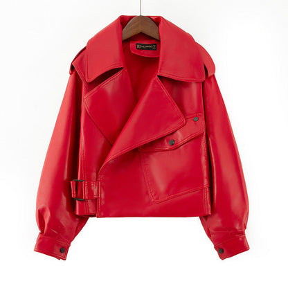 Women's Spring Leather Imitation Sheepskin Loose Motorcycle Coats
