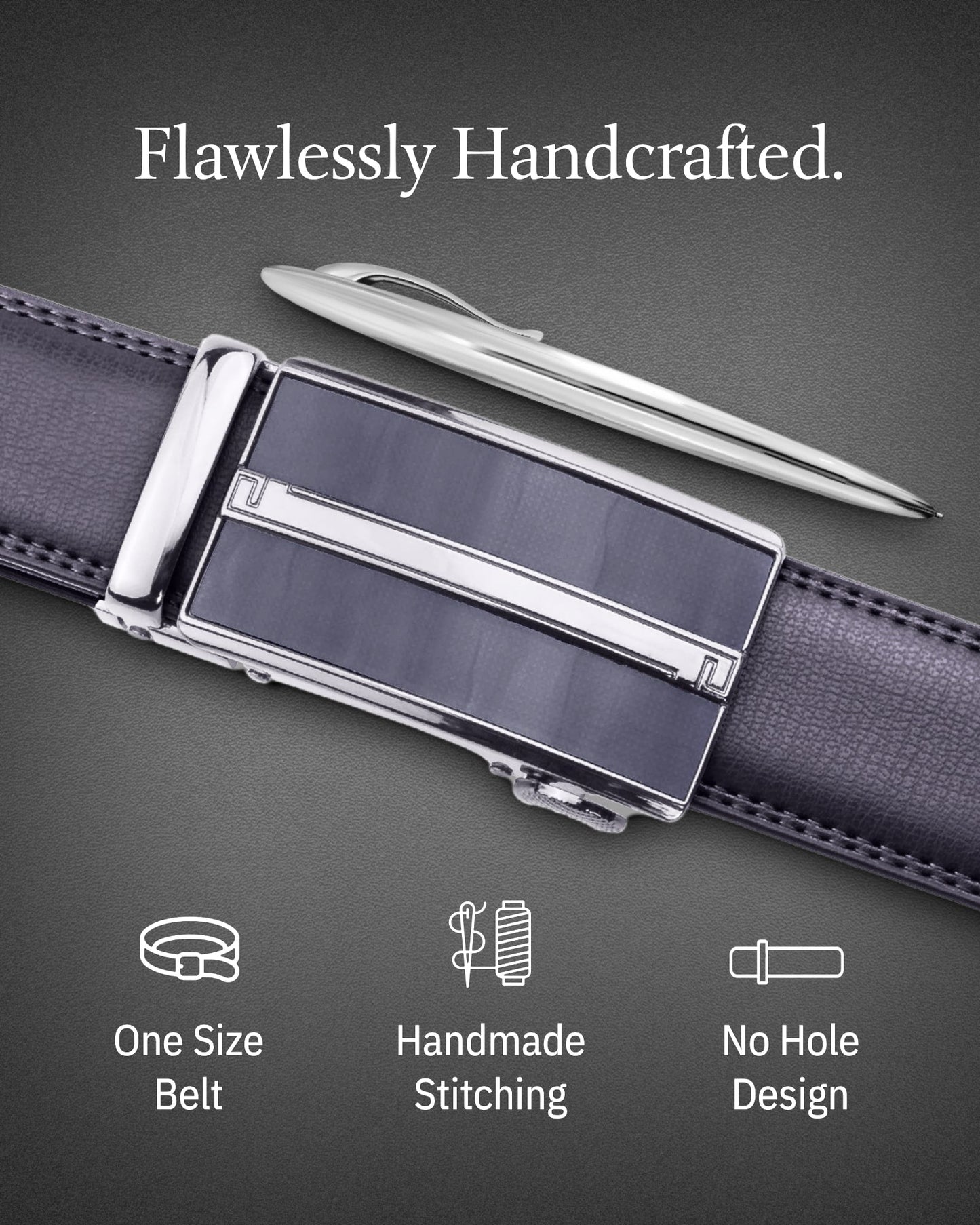 Microfiber Leather Ratchet Belt – No Holes, Custom Fit, 1.3" Strap