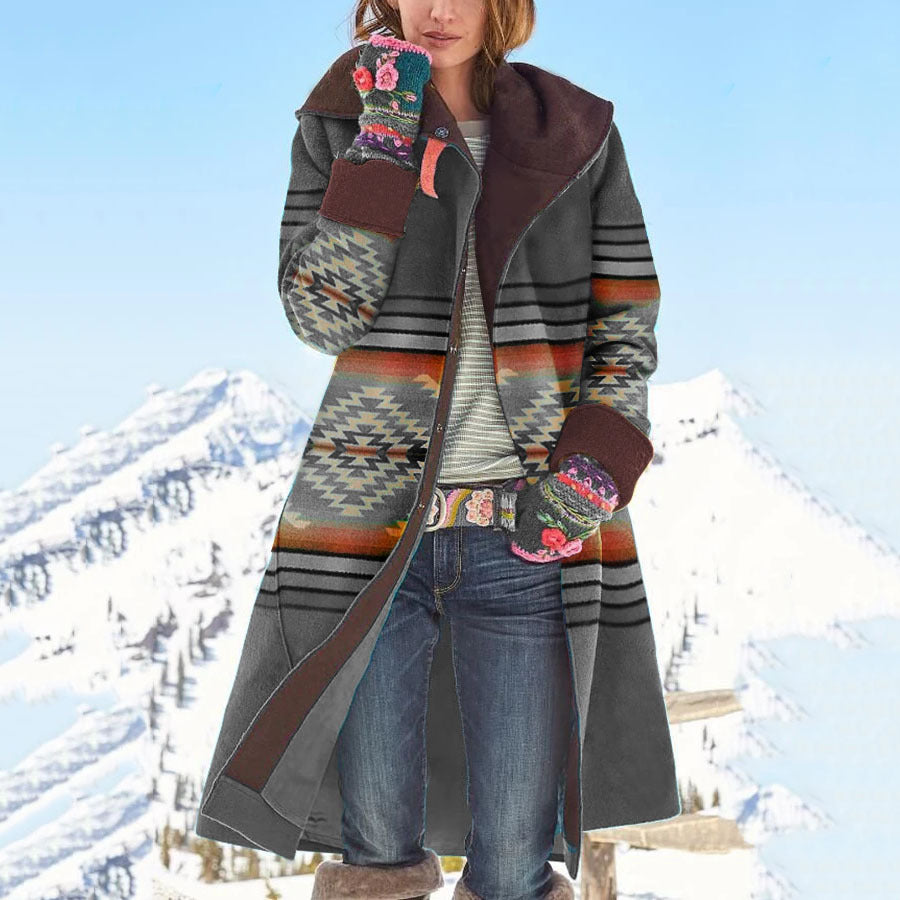 Women's Mid-length Printed Long-sleeved Dragon Phoenix Woolen Coats