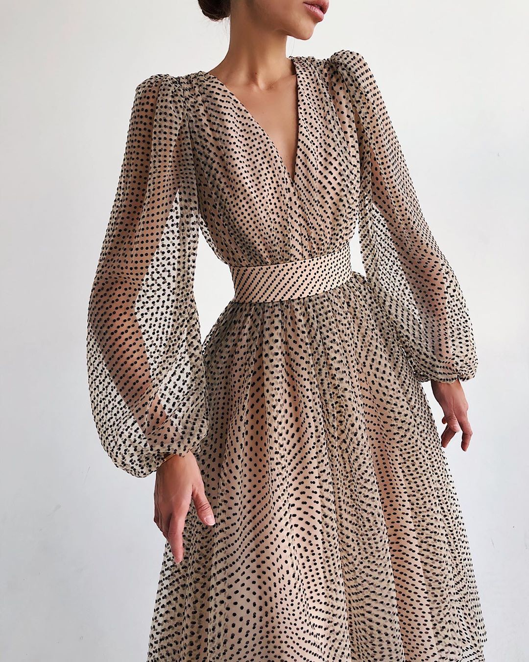 Elegant Lady Puff Sleeve Polka Dot Dresses