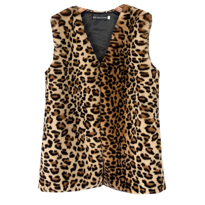 Women's Rex Rabbit Fur Leopard Print Winter Mid-length Coats