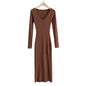 Side Slit Knitted Long-sleeved Dress Sunken Stripe Dresses