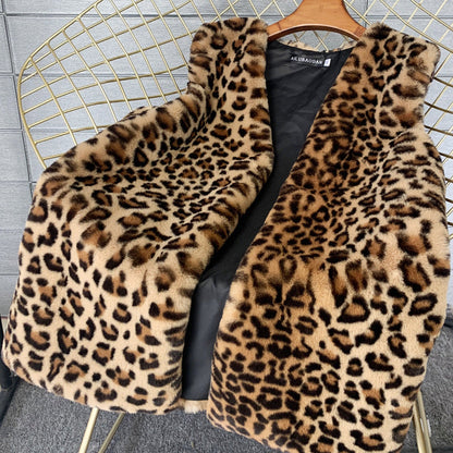 Women's Rex Rabbit Fur Leopard Print Winter Mid-length Coats
