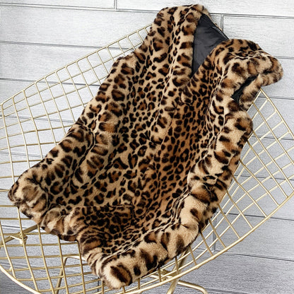 Women's Rex Rabbit Fur Leopard Print Winter Mid-length Coats