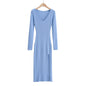 Side Slit Knitted Long-sleeved Dress Sunken Stripe Dresses