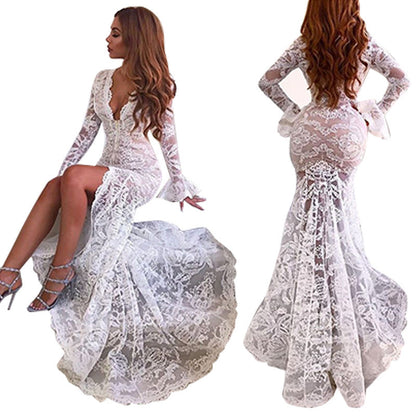 Lace Dress Temperament Sexy Deep V Dresses