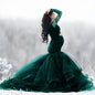 Women's Stitching Mesh Pregnant Floating Tail Long Dresses
