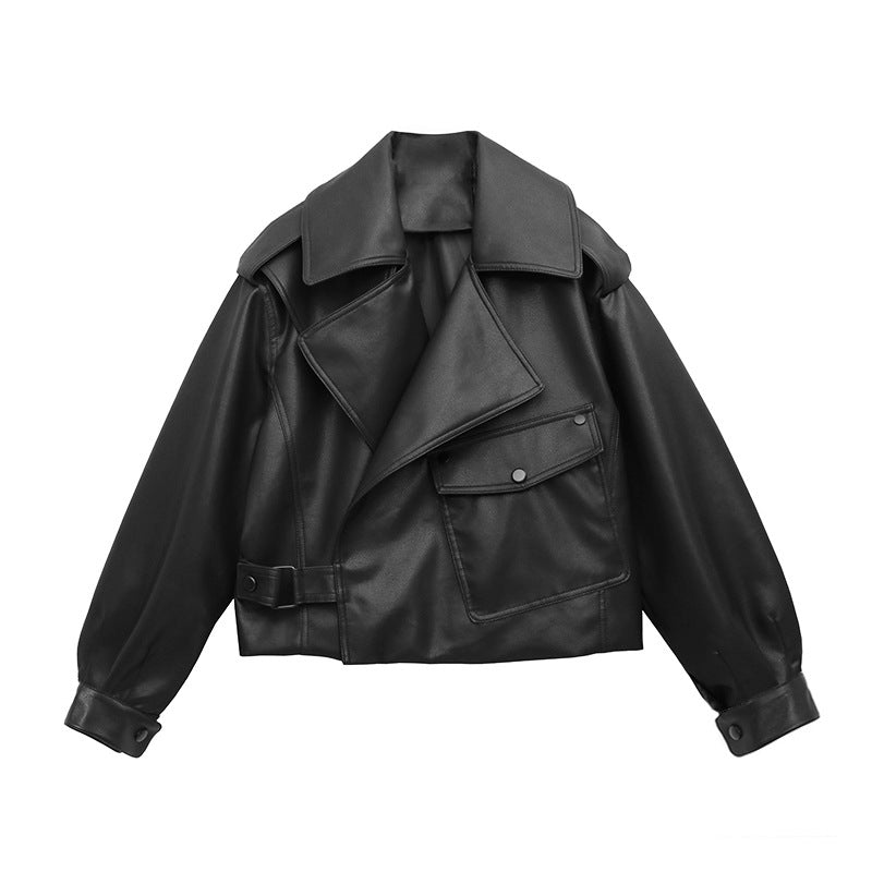 Women's Spring Leather Imitation Sheepskin Loose Motorcycle Coats