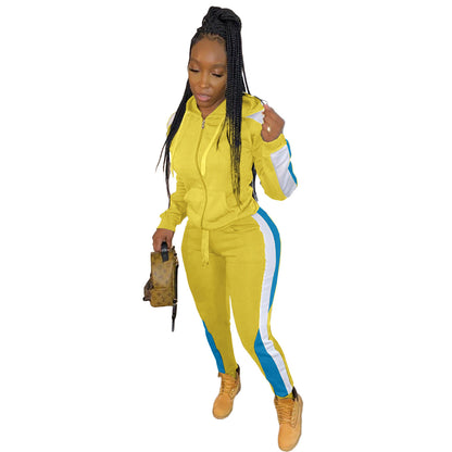 Women's Color Block Stitching Casual Hooded Zipper Suits