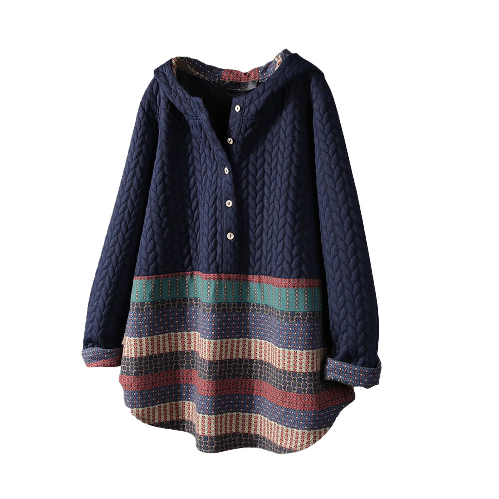 Women's Ethnic Print Long Sleeve Mid-length Mom Coats