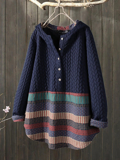 Women's Ethnic Print Long Sleeve Mid-length Mom Coats