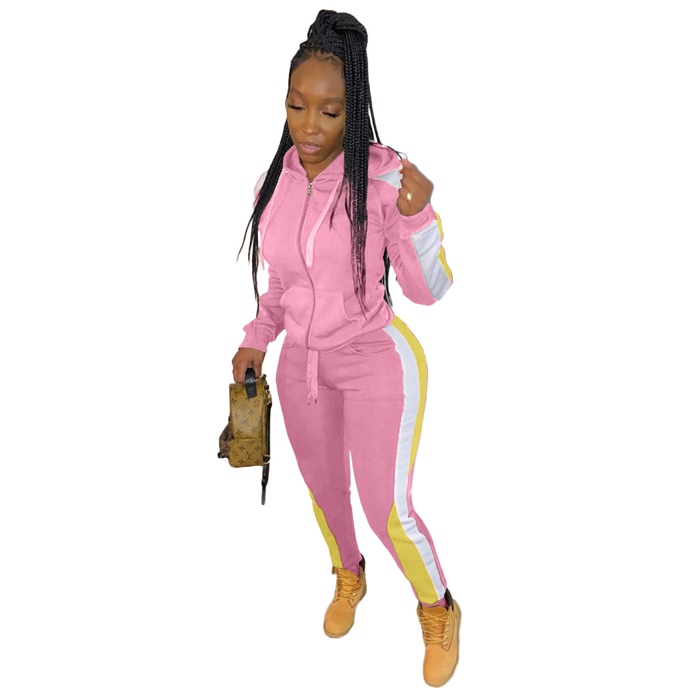 Women's Color Block Stitching Casual Hooded Zipper Suits