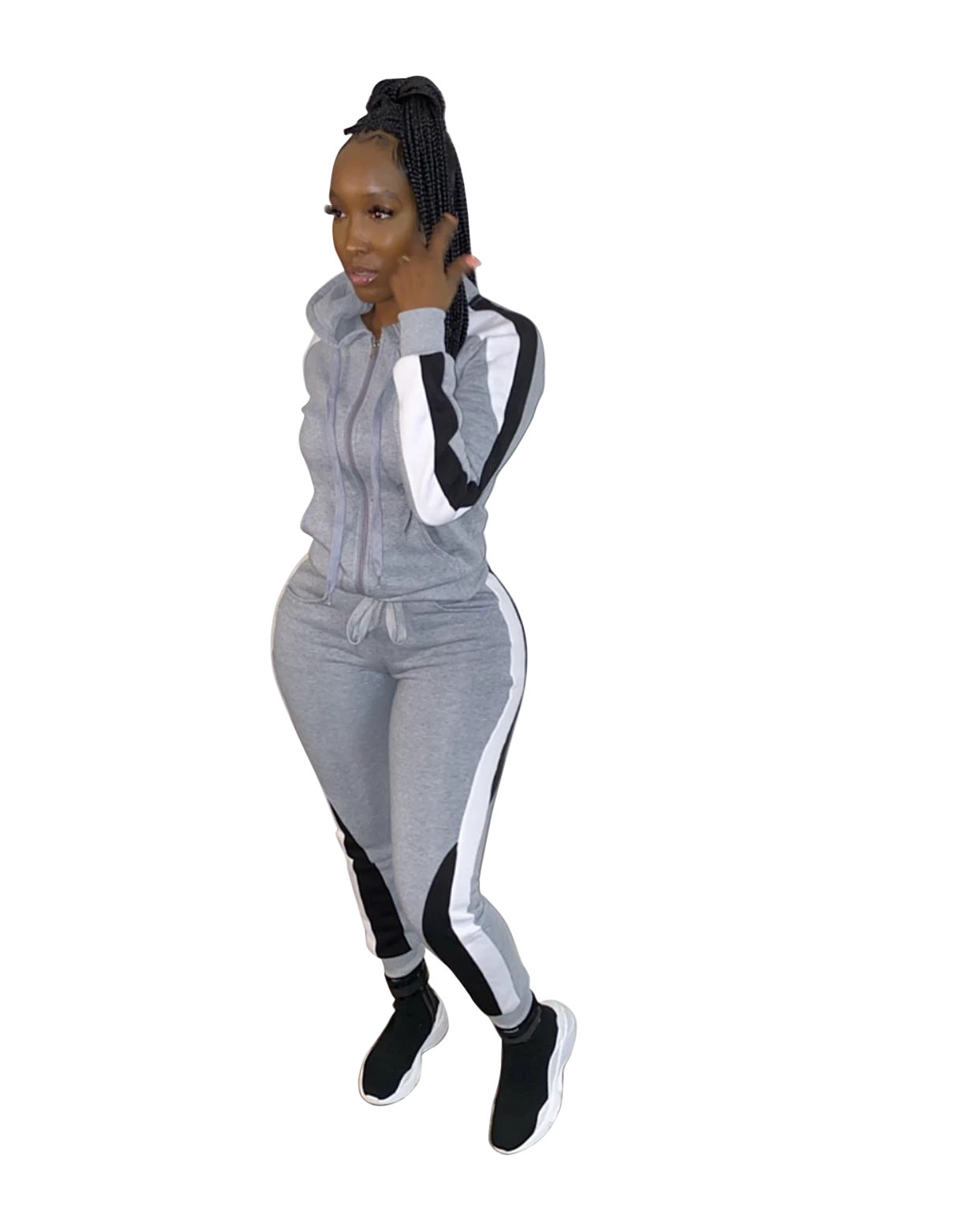 Women's Color Block Stitching Casual Hooded Zipper Suits