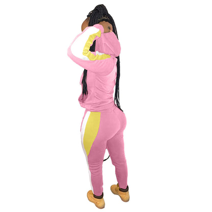 Women's Color Block Stitching Casual Hooded Zipper Suits