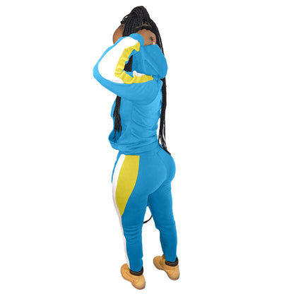 Women's Color Block Stitching Casual Hooded Zipper Suits