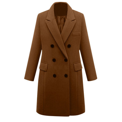 Women's Classic Fashion Mid-length Woolen Double-breasted Coats