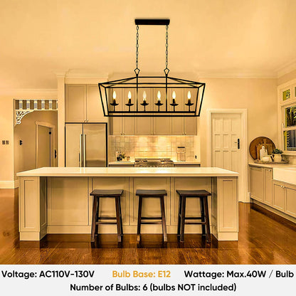 6-Light Black Linear Candle Chandelier