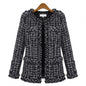 Women's Black White Lattice Pattern Tweed Coats