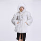 Women's Fur Fox Faux Hooded Stitching Mid-length Coats