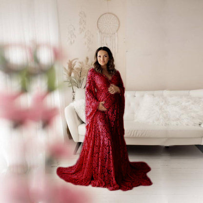 Deep Flared Sleeves Lace Loose Slit Wedding Dresses