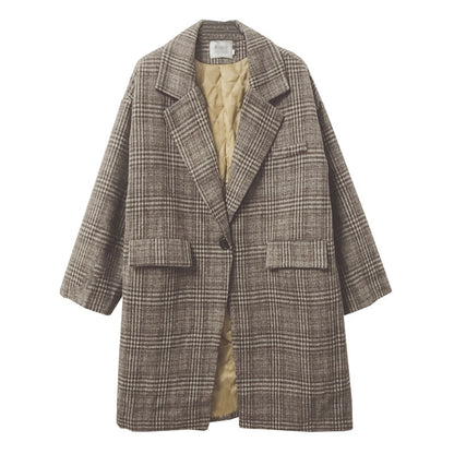 Women's Cotton Padded Plaid Wool Mid-length Slimming Coats