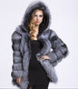 Women's Fur Fox Faux Hooded Stitching Mid-length Coats