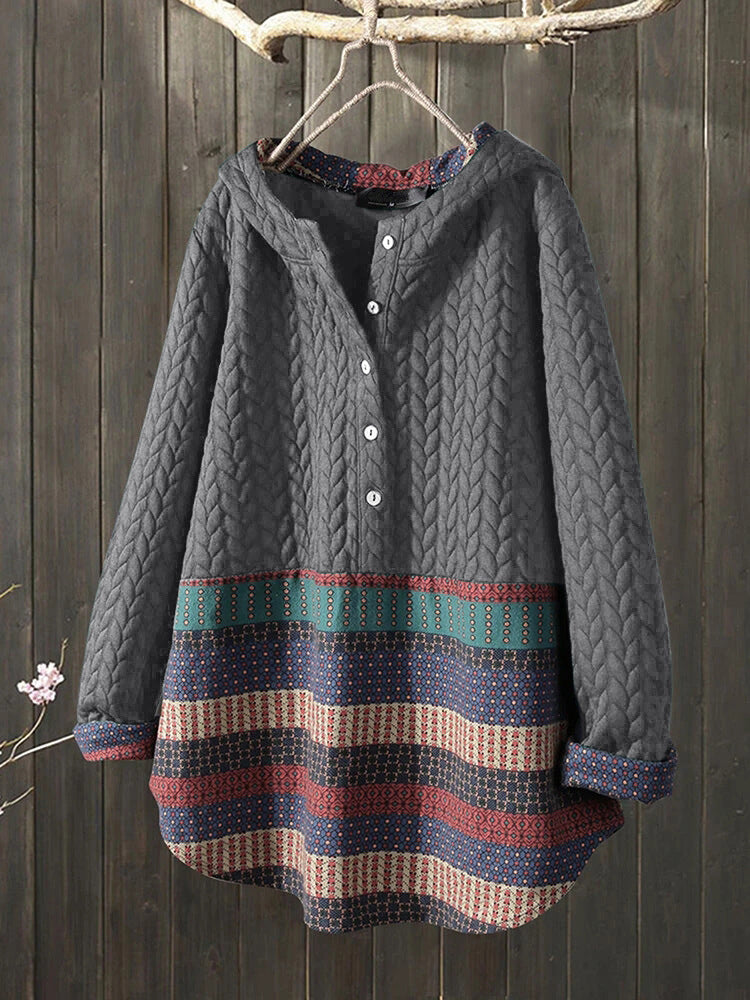 Women's Ethnic Print Long Sleeve Mid-length Mom Coats